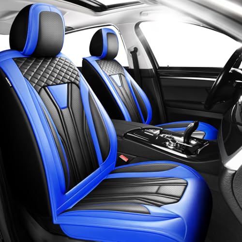 Image of Car Seat Covers Compatible with Chevy Equinox 2011-2026, Premium Leather Breathable, Wear Resistant, Airbag Compatible, All-Weather Protection & Full Coverage, 2 Front Seat Blue&Black