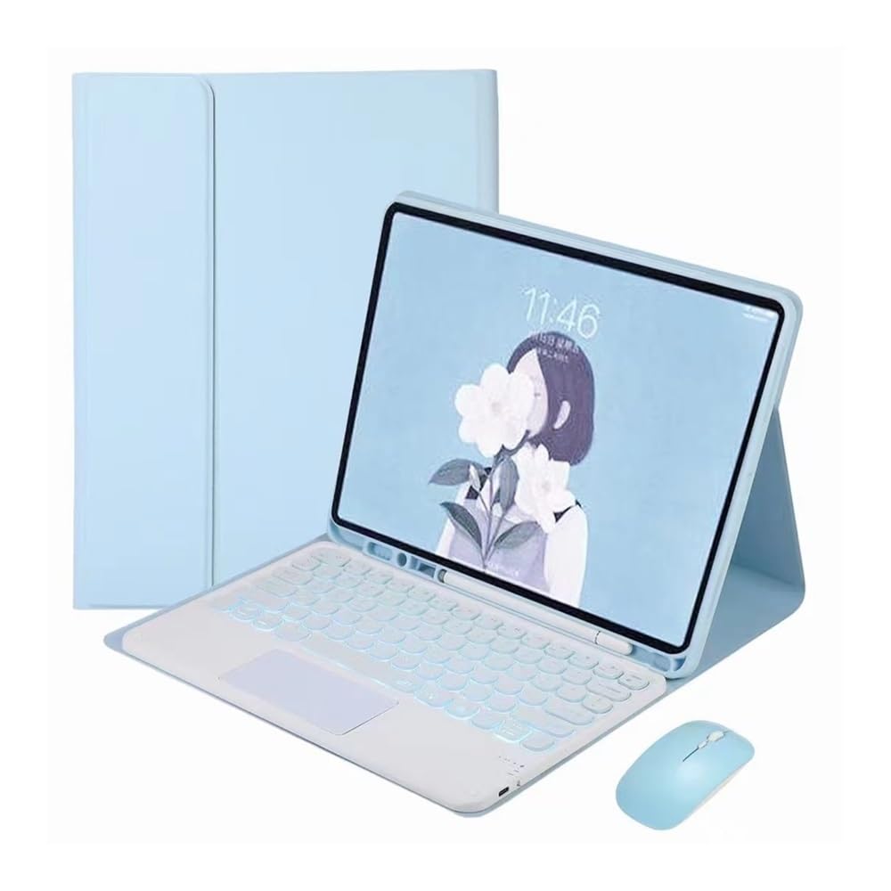 Funda de cuero con teclado y ratón para Samsung Galaxy Tab A11+ y A9+ color azul 6