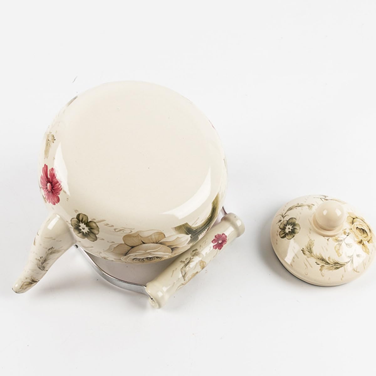 Bollitore Smaltato a Fondo Piatto da 2l Manico in Ceramica, Resistente All'usura, Adatto per Fornelli a Induzione ed Elettrici, per Uso Domestico e Ristorante