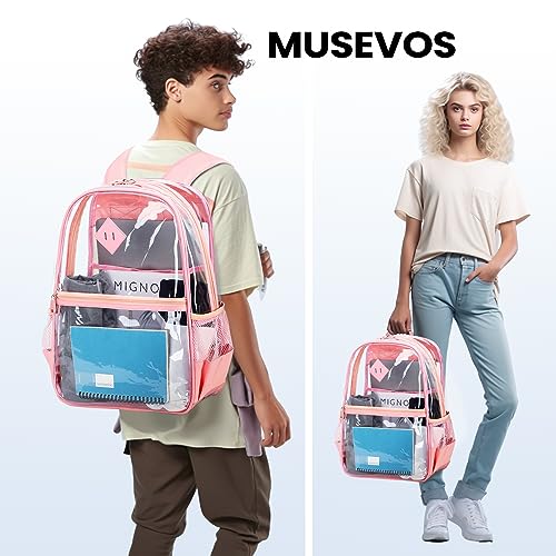 Musevos Pvc Clear Backpack Stadium Approved, Heavy Duty See Through Book Bag,Pink #TOP1