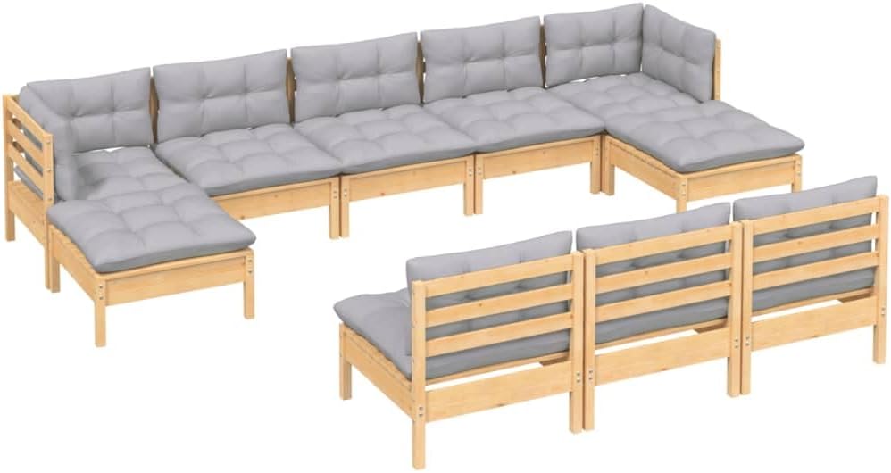 Garden Lounge Set Grey Solid Pinewood, Fabric (100% Polyester) Chic Outdoor Furnishings Outdoor Furniture Set Garden Furniture Set Outdoor Sofa Set