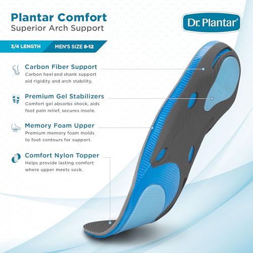 Dr. Plantar Insoles for Men, Arch Support, Memory Foam, Sizes 8-12, 3/4 Length - image 2