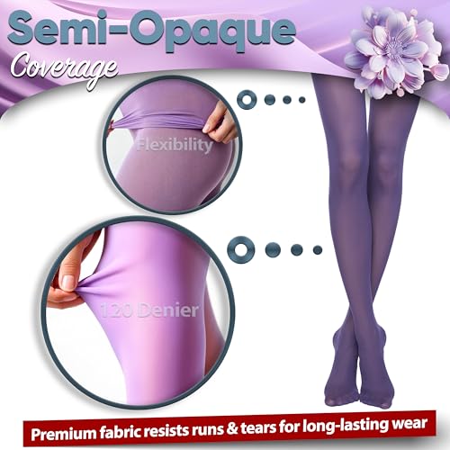 120 Denier Light Purple Microfibre Tights for Women – High Waist, Soft Opaque Pantyhose, Footed, Stretchy Nylon Tights for Everyday Wear – Ideal for Gymnastics, Ballet, Casual Outfits (S-L Size)3