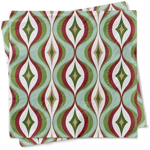 Christmas Cocktail Napkin, Diamond Blue Green Beverage Napkin, Mid Century Modern Geometric Barware, Holiday Dinner Party Retro Napkin by MODLOUNGE paper company Cover