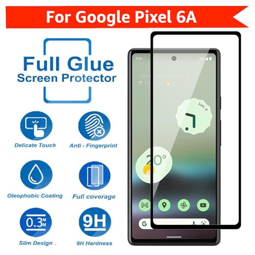 Image of POPIO Military-Grade Gorilla Tempered Glass For Google Pixel 6A (Black) With Edge-To-Edge Protector Coverage And Easy Installation Kit