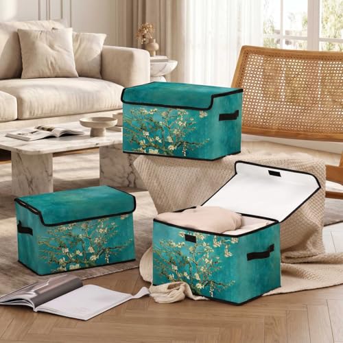 Image of Stackable Storage Bins with Lids,Closet Organizers Fabric Box for Home and Office,Blanket Clothes Organizers,Under Bed Storage Containers 3 Pack