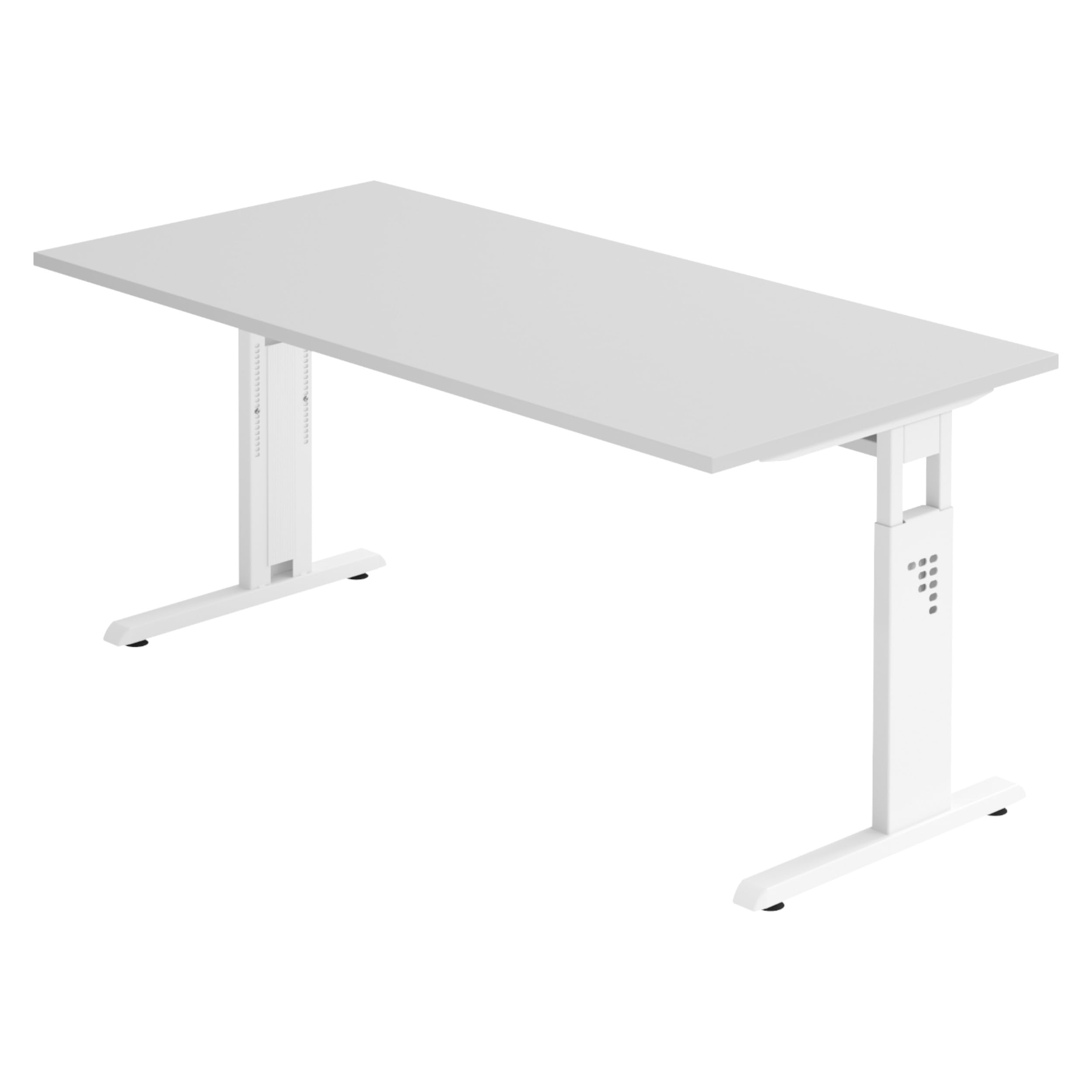 bümö höhenverstellbarer Schreibtisch O-Serie 160x80 cm in grau, Gestell in weiß - PC Tisch für's Büro manuell höhenverstellbar, Computertisch verstellbar