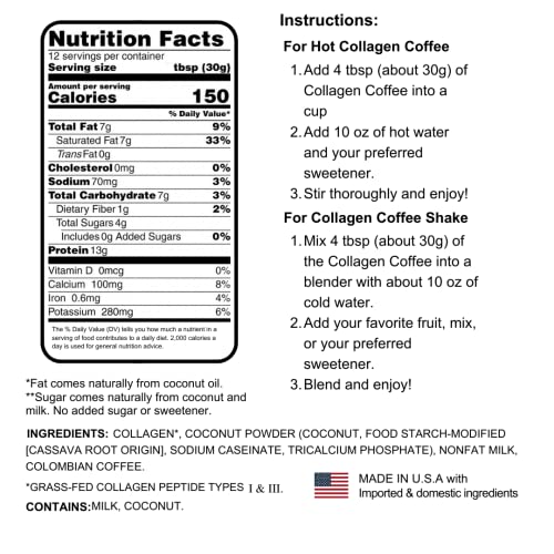Cacafe Collagen Coffee, Unsweetened, Premium Collagen And Coconut Infused Colombian Coffee, 360 G (12.7Oz) #TOP5