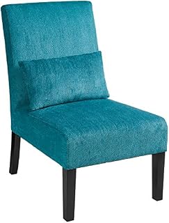 Roundhill Furniture Pisano Teal Blue Fabric Armless Contemporary Accent Chair with Kidney Pillow