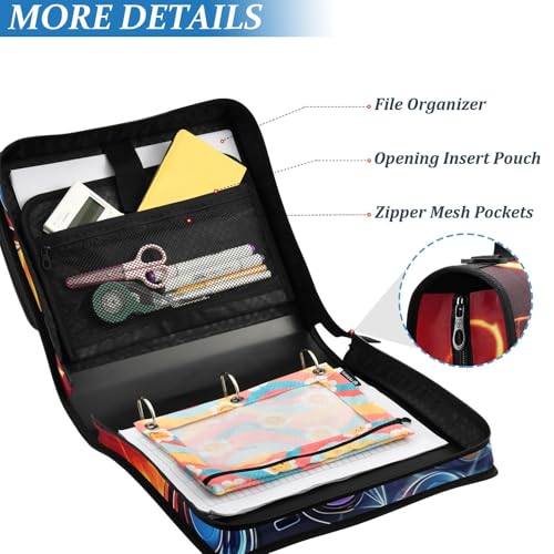 Image of Game Controller Fire Electric Spark Zipper Binder Bag 3 Ring Binder with Shoulder Strap Zip Up 500 Sheets Capacity Multi Pockets for School Office Supplies