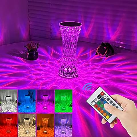 WUYOR Crystal Diamond Table Lamp 16 Color Changing Crystal Night Light Touch Control Bedside Lamp USB Charging Acrylic LED Night Light with Remote Control for Bedroom Party Dinner Decor Cover
