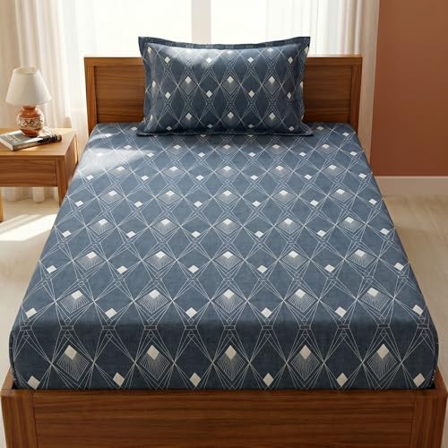 Image of Mafatlal 125 GSM Merino Single Size Bedsheet with Pillow Cover | 90 x 60 Inches | Soft, Breathable & Lightweight | Grey