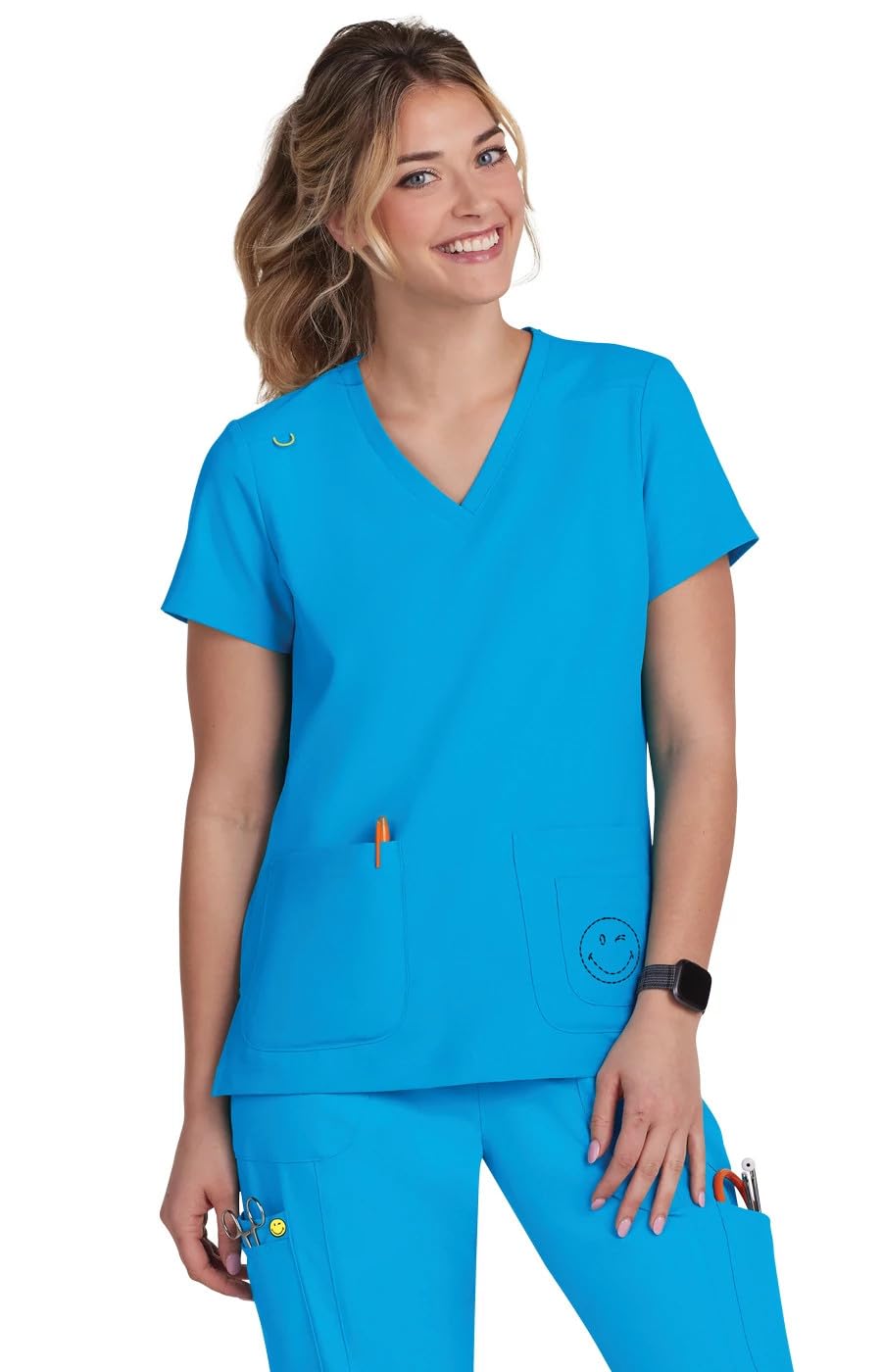 KOI SmileyWorld Blissful Womens 3-Pocket V-Neck Scrub Top