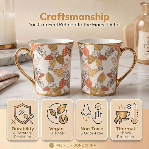 Image of UPC Premium Bone China Coffee Mug Set of 2 | Elegant Ceramic Tea & Coffee Cups for Home, Office & Cafe | Lightweight, Durable, Microwave & Dishwasher Safe Mug Set | Luxury Drinkware Collection