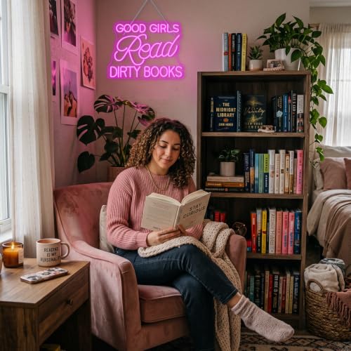 Image of LED Neon Sign for Wall Decor Good Girls Read Dirty Books Neon Light USB Powered Dimmable for Home Book Party Gift Bedroom Book Lover Home Library