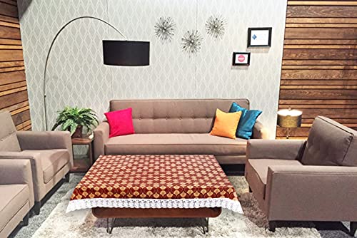 Image of The Furnishing Tree Waterproof PVC Rectangle Shaped Center Table Cover WxL 40x60 inches Counterchange Pattern Brick with White Border lace