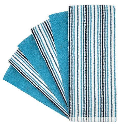 Kitchen Towels 16”X 26”- 6 Pack | Large Cotton Kitchen Hand Towels | Dish Towels | Popcorn Stripe Design | 400 Gsm Highly Absorbent Tea Towels Set With Hanging Loop | Dish Towels For Kitchen | Aqua #TOP2