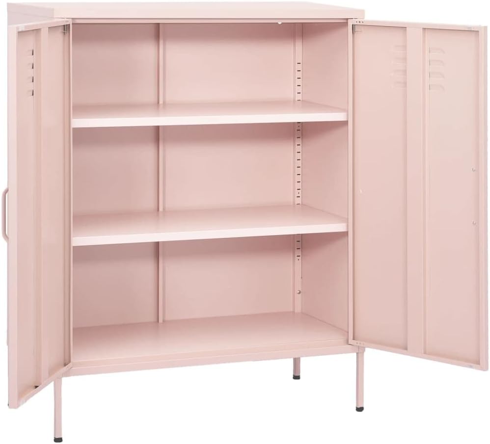 Pink Steel Storage Cabinet with Adjustable Shelves 31.5 x 13.8 x 40 in Durable Metal Storage Locker for Home Office Living Room Organization