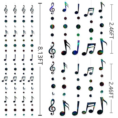 Image of Music Party Decorations Black Iridescent Music Notes Polka Dot Garland Musical Notes Cutouts Streamer for Music Concert 50's Theme Birthday Wedding Bachelorette Hen Party Supplies