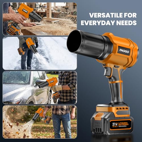 Image of Cordless Leaf Blower with 2 Batteries & Charger - 990,000 RPM Electric Handheld Blower, Lightweight for Lawn, Yard, Patio, Garden Care - Orange