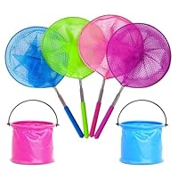 Kids Fishing Net Set - 6Pcs Telescopic Butterfly Nets & Foldable Buckets for Outdoor Adventures | Insect Catching Tools, Fishing Nets for Kids, Nature Exploration Kit