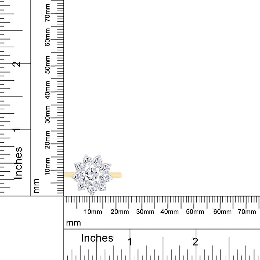 SAVEARTH DIAMONDS 7MM Center, Round Cut Sparkling White Cubic Zirconia Halo Flower Engagement Ring In 14k Gold Over Sterling Silver Birthday Jewelry For Women