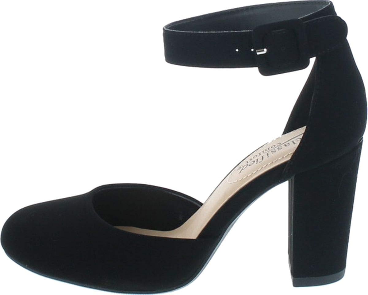 black closed heels with strap