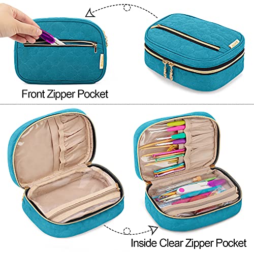 Yarwo Crochet Hook Case, Travel Organiser Bag for Crochet Hooks Aluminum Crochet Hooks, and Crochet Supplies, Teal - Image 3