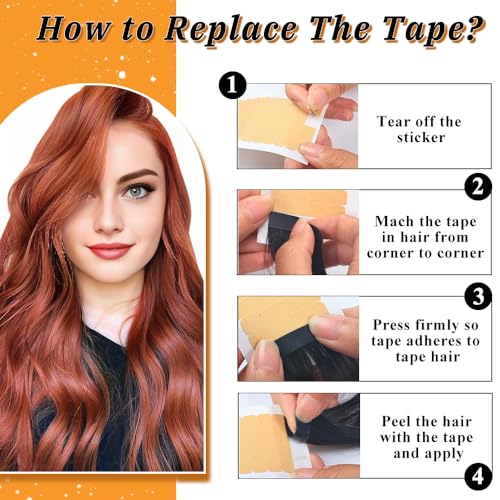 Image of Human Hair Tape in Extensions,20 Inch 40pcs Copper Straight Tape in Hair Extensions(350#, 20 Inch, 40pcs)