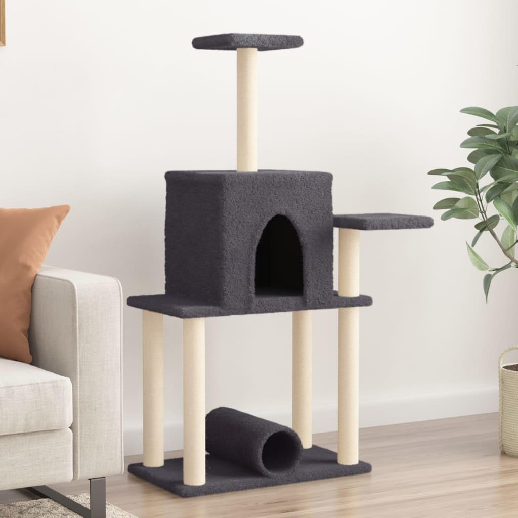 Homgoday Tiragraffi per gatti con tiragraffi in sisal, grigio scuro, 122 cm, torre tiragraffi multilivello con scala e condomini, centro attività per gatti da interno