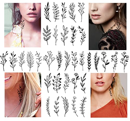 Kotbs 18 Sheets Realistic Temporary Tattoo, Tiny Branch Black Flower Temporary Tattoos For Women Girls Kids, Bouquet Small Tattoo Temporary Sticker Wild Plant Floral Fake Tattoos #TOP1