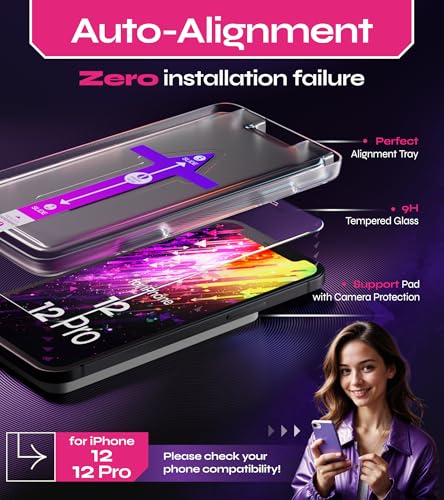 Image of Defenslim Screen Protector for iPhone 12 /12 Pro (2Pack), Easy Auto-Align Install Kit, 6.1 inch Tempered Glass, 9H Hardness, Ultra HD Clear, Case Friendly, EasyShield