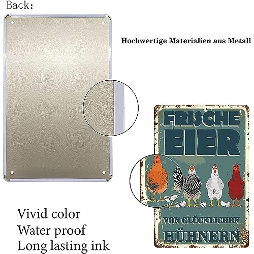 Hühnerstall Outdoor Blechschild-frische Eier glückliche Hühner Metallschild,Lustige Coop Metallschilder Vintage Schild Hühnerstall Zubehör Outdoor Deko(30x20cm)
