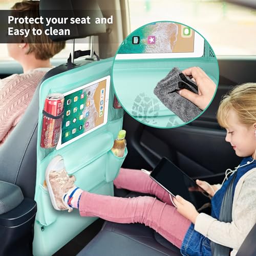 Image of LUCMO Car Backseat Organizer with Touch Screen Tablet Holder, Light Blue | 9 Storage Pockets,Clear Tablet Holder,Protectors Kick Mats,Travel Accessories,Seat Cover,Road Trip Essentials