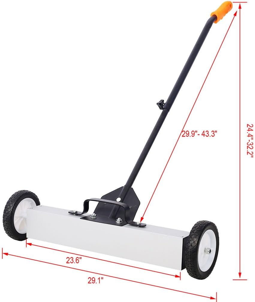 24'' Rolling Magnetic Pick-Up Sweeper, 30 Pound Capacity with Release and Adjustable Long Handle, Heavy-Duty Magnet Sweeper, Screws Parts Finder, for Nails Needles Screws Collection
