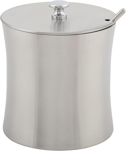 Oumefar Azucarero de acero inoxidable, olla de sal para condimentos con tapa y cucharas de servir, recipiente de condimentos de cocina para el