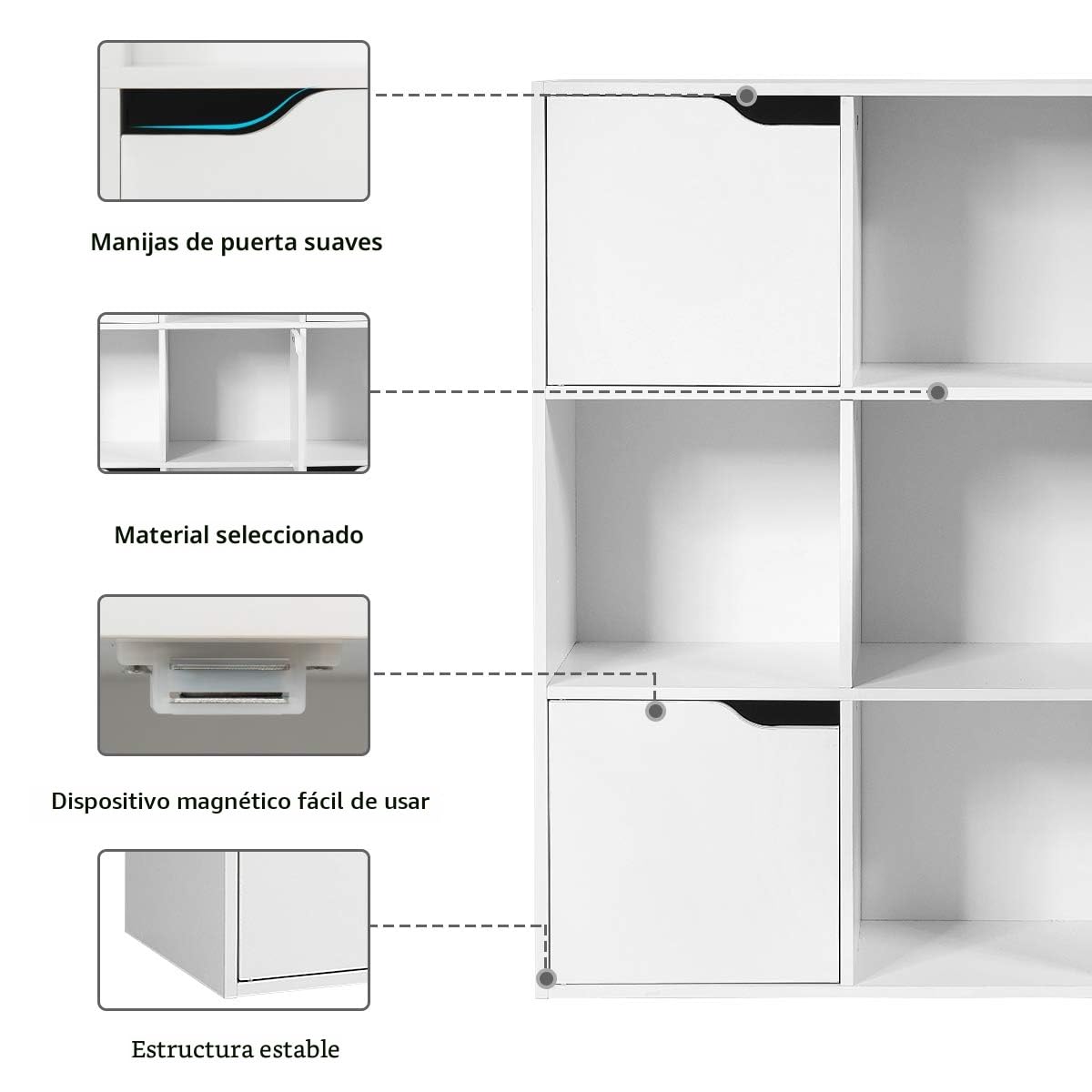 GIANTEX Estantería de 6 Rejillas, con 3 Puertas y Diseño de Tirador, para Oficina, Salón, Dormitorio y Habitación Infantil, Blanco