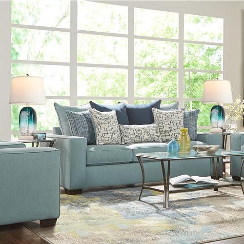 Table Lamp Set of 2 Touch Control, Modern Coastal Teal Glass Bedside Lamp with 2 USB Ports, 3-Way Dimmable Beach Nightstand Lamps with White Fabric Shade for Living Room, Bedroom (LED Bulbs Included) - Image 8