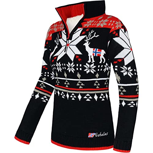 Nebulus Strickpullover mit Fell Fria Damen, schwarz-rot - L(40)