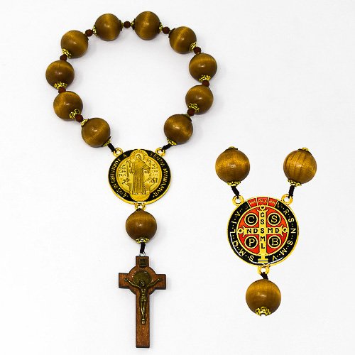 Catholic Gift ShopCatholic Gift Shop Decade Door Rosary - St Benedict Decade Rosary with Large Wooden Beads, St Benedict Medal & Lourdes Prayer Card