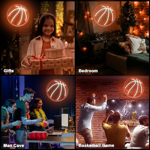 Image of Basketball Neon Sign, 12.6 inchx12.6 inch Basketball Led Neon Light for Wall Decor, Powered by USB with Dimmable Switch, Wall Decor Aesthetic for Room Bedroom, Sports Decor