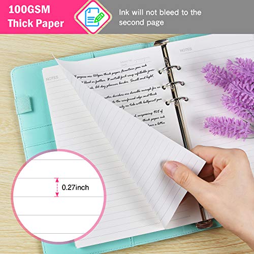 A5 Refill Paper, 4 Pack 6 Ring Planner Binder refillable, 5pcs Binder Dividers, 3pcs Binder Pockets, 160 Pieces Index Tabs with Ruler, Personal Planner Inserts for Journal Notebook
