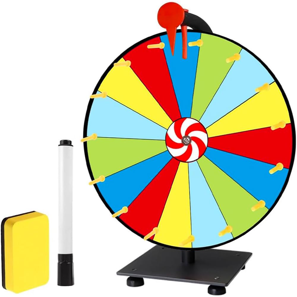 Ruota della Fortuna per Girare, Giocattolo con Gomma e Pennarello, 15 Slots Spinning Prize Wheel, Ruota della Fortuna per Giochi della Lotteria, Giochi di Parole, Carnevale