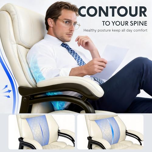 Image of FLEXISPOT 500lbs Big and Tall Office Chair for Heavy People, High Back Heavy Duty Computer Chair with Stable Armrest 1D Lumbar Support, Desk Chairs for Working Gaming Relaxing, PU Leather, Beige