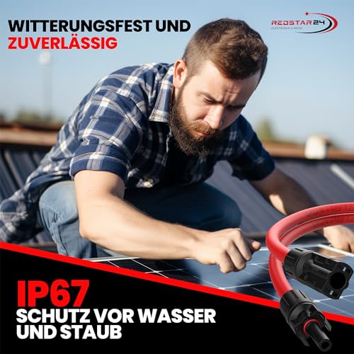 RedStar24 Solarstecker 10 Paar - Steckverbinder Männlich & Weiblich Solarpanel Stecker IP67 Wasserdicht, PV Stecker Kompatibel mit 4mm2 & 6mm2 Solarkabel, Photovoltaik Stecker für Solaranlage