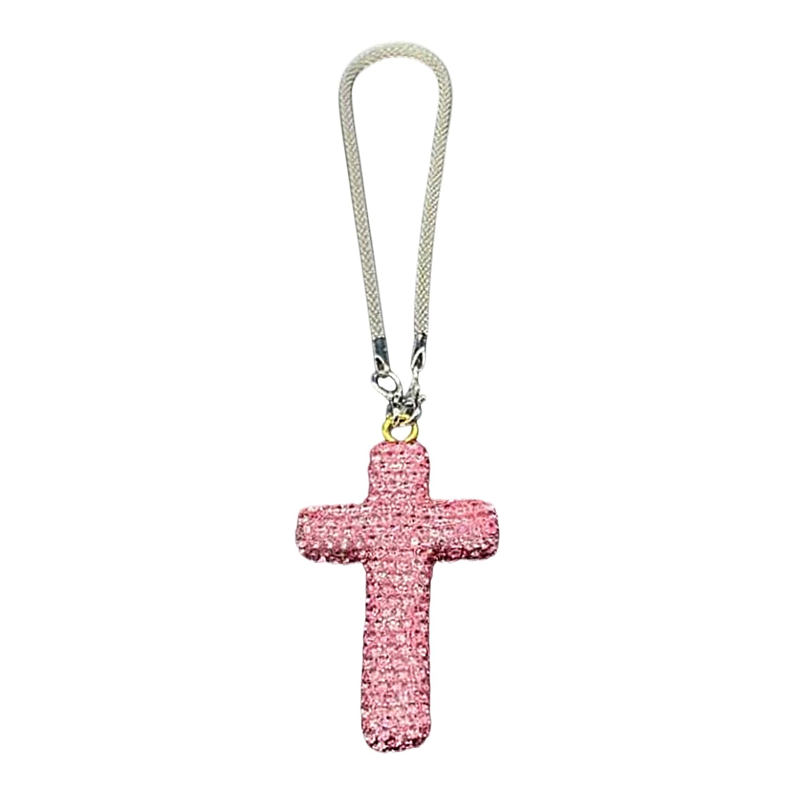 Sparkling Clay Crucifix Hanging Ornament for Car Rearview with Crystal Embellishments Small Meet Car Charm