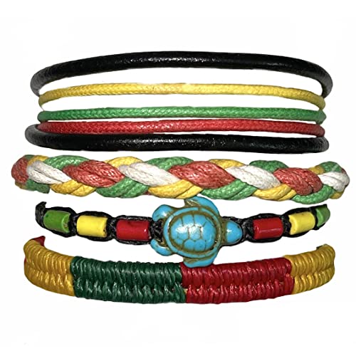 LAVIP Leather Rasta plaided Hippie Braid Bracelet Wax Cord Hemp Handmade Reggae Jamaican Hawaiien Style Adjustable