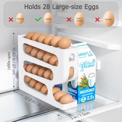 Image of Sotfamily FIFO Egg Holder for Fridge, Egg Organizer fits 28 Large Size Eggs
