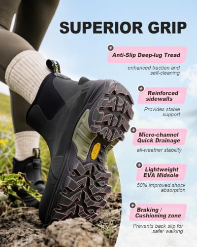 Image of Kalkal Women's Rubber Boots Waterproof Fishing Deck Boots with Shock Absorption Sports Sole, Ankle Rain Mud Boots for Outdoor Garden Chore