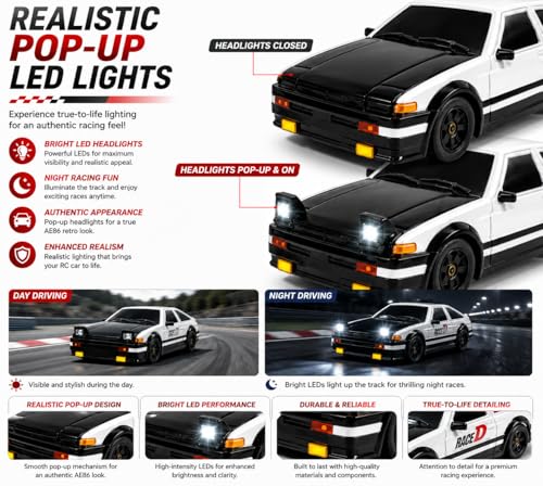 Image of Remote Control Sports Car & Off-Road SUV Toy for Kids, High Speed RC Racing with Wireless Remote, Realistic Lights & Premium Design Gift for Boys Girls (1:64 AE86)